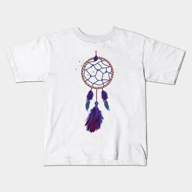 Dreamcatcher Boho Blue Purple Feathers Kids T-Shirt by bragova